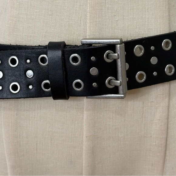 All Saints Stud Eyelet Belt M/L Black Leather Grommet Edgy Cool Rock Festival main image 7